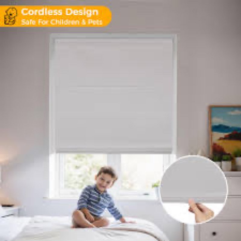 HOMEDEMO No Drill No Tools Cordless Roman Shades for Window,Room Darkening Easy Install Linen Fabric