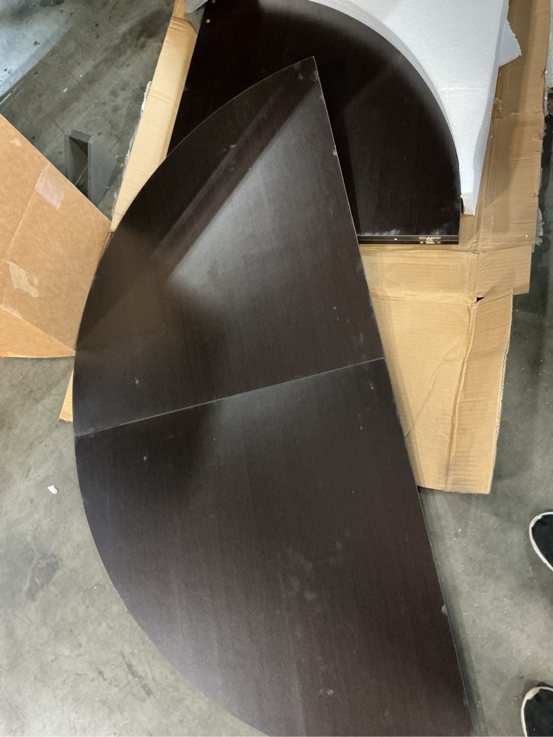 Condition photo showing As Is for foldable table top, 47in temporary round foldable table top, black wood table top only, portable dining table extender top easy to store 130cm/51in dark brown