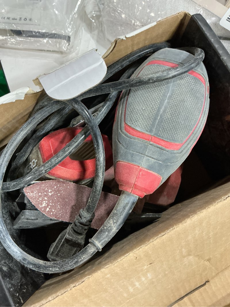 Condition photo showing As Is for skil corded multi-function detail sander with micro-filter dust box 3 additional attachments & 12pc sanding sheet- sr232301 one size multi-function detail sander