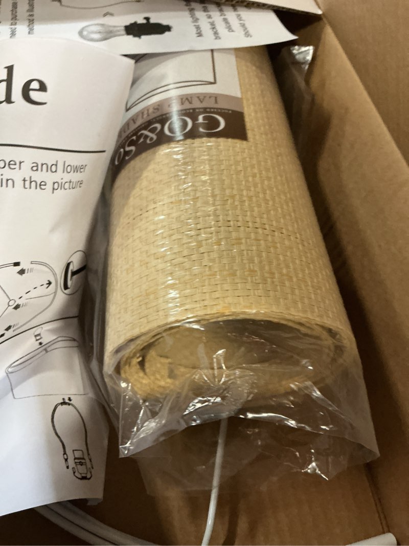 Condition photo showing Good Condition for go&so large drum lamp shades woven lampshades barrel shape, 16" l x 12" h (e26 spider),farmhouse lam