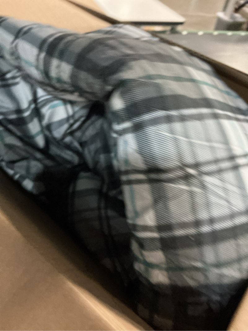 Condition photo showing Good Condition for madison park essentials parkston plaid comforter, matching sham, 3m scotchguard stain release cover, hypoallergenic all season bedding-set, full/queen, grey, 3 piece grey full/queen