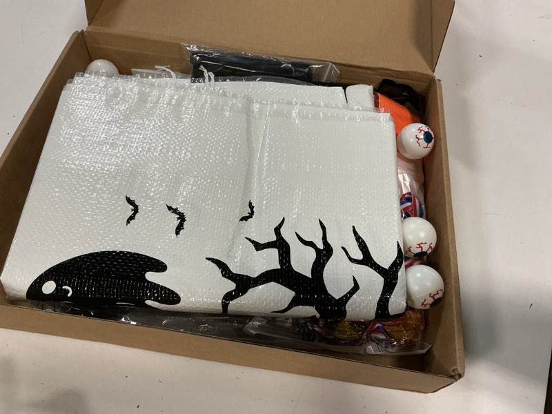 Condition photo showing New/Like New for Hiboom 33 Pcs Halloween Party Supplies for Adults, Halloween Decoration Include Potato Sack Race Bags Bean Bag Toss Supply 3 Legged Race, Egg Spoon, Inflatable Spider Ring Toss