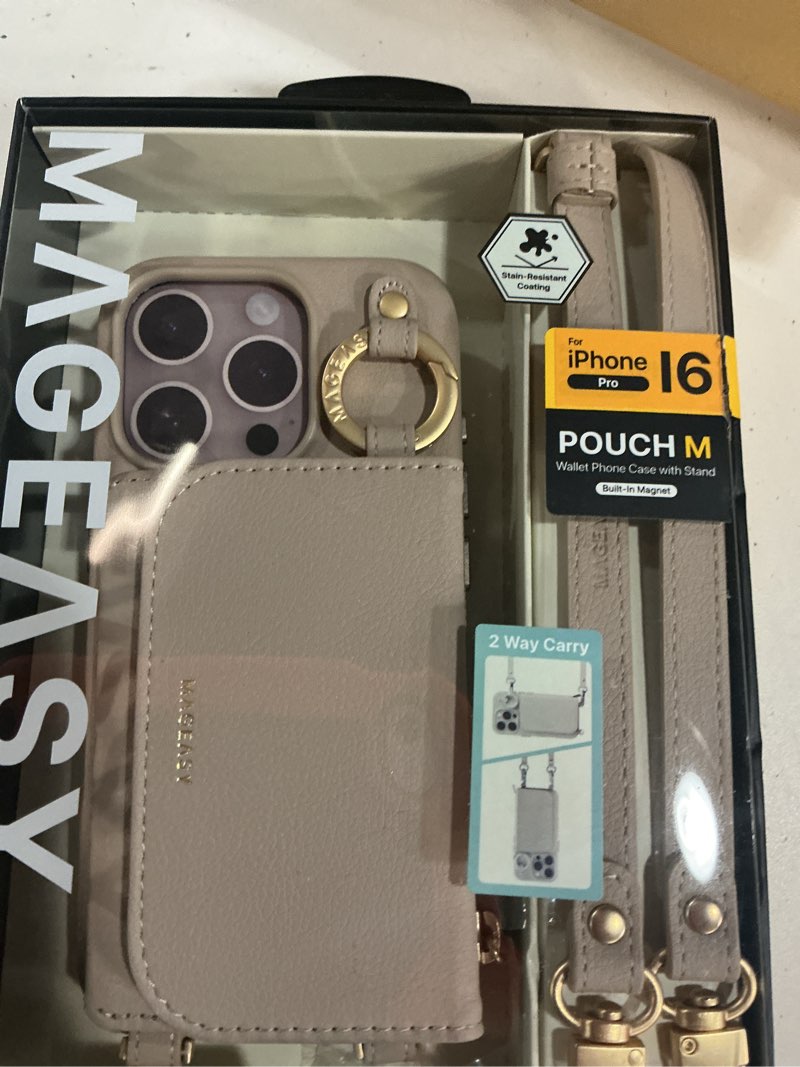 Condition photo showing New/Like New for mageasy pouch magsafe crossbody wallet phone case for iphone 16 pro - removable wallet with strap, shockproof protection, card holder & coin pocket magnetic purse compatible with magsafe (camel brown) iphone 16 pro camel brown