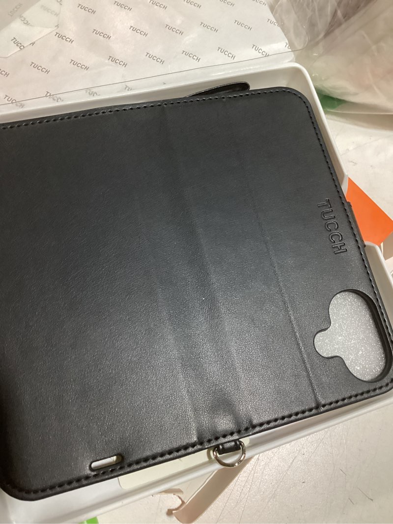Condition photo showing Good Condition for tucch case wallet for iphone 16, [wrist strap] rfid blocking 4 card slots kickstand [shockproof tpu shell], pu leather magnetic flip cover compatible with iphone 16 5g 2024, black with wristlet strap - black