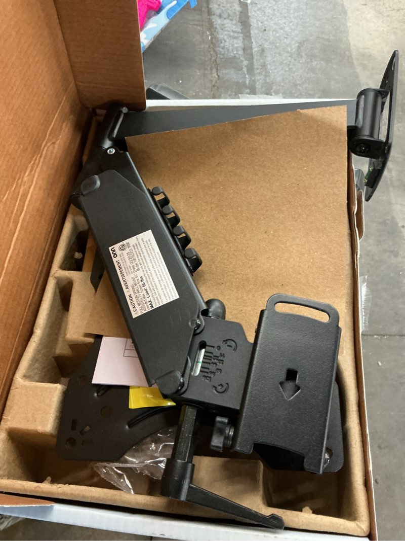 Condition photo showing As Is for onn spring assisted full motion mount for 24" to 65" tvs, etl listed, holds upto 66 lbs
