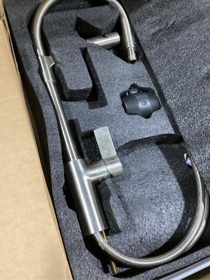 Condition photo showing As Is for Lefton Pull-Out Waterfall Kitchen Faucet with Temperature Display, Two Water Outlet Modes, Single Hole, Brushed Nickel, KF2209-0