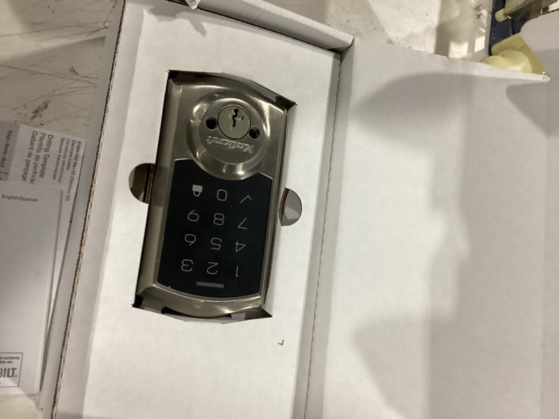 Condition photo showing New/Like New for kwikset smartcode 270 traditional satin nickel touchpad single cylinder electronic deadbolt featuring smartkey security