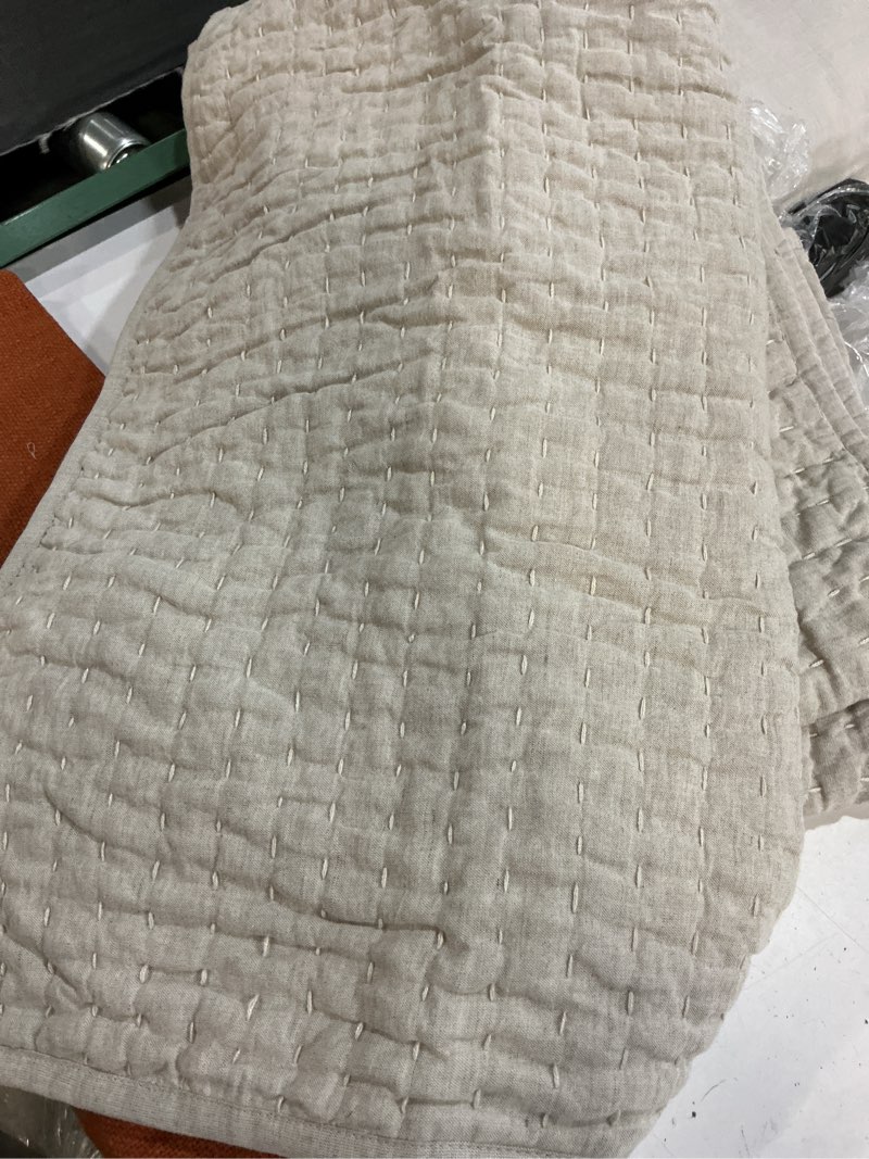 Condition photo showing Good Condition for quince european linen cotton stitch quilted euro sham 26*26 inch
