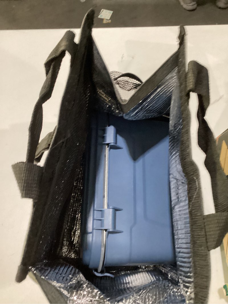 Condition photo showing As Is for east oak cordless electric lunch box for adults, battery powered heated lunch box for work, travel, 6.3 cups rechargeable self heating food heater, memory function & automatic keep warm, classic blue