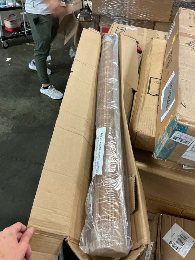 Condition photo showing As Is for lazblinds no tools no drill cordless bamboo roman shades, light filtering window treatment, roll up bamboo blinds for window 20'' w x 64'' h, brown brown206 20'' w x 64'' h