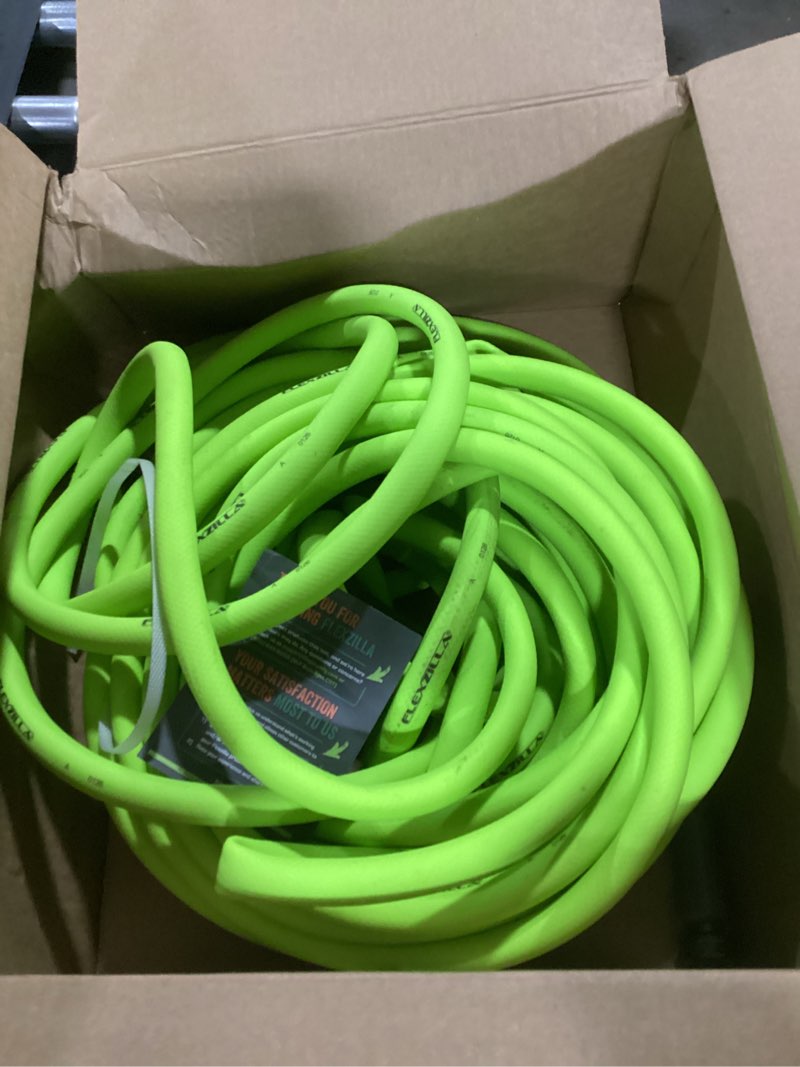 Condition photo showing Good Condition for flexzilla garden hose 5/8 in. x 100 ft., lightweight all-weather water hose, durable and flexible, leak-free connections standard grip 100ft chartreuse