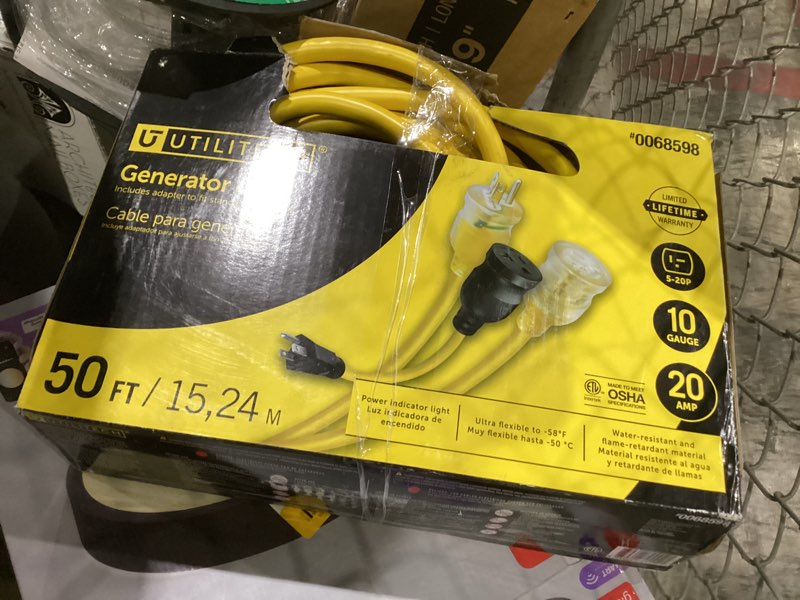 Condition photo showing As Is for Utilitech 50-Ft 20-Amp 125-Volt 10-Gauge Yellow Outdoor Generator cord