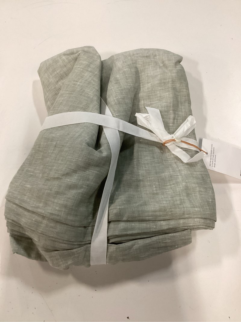 Condition photo showing New/Like New for coastal stripe linen cotton curtain - single panel, 48x96, ivory/sage green