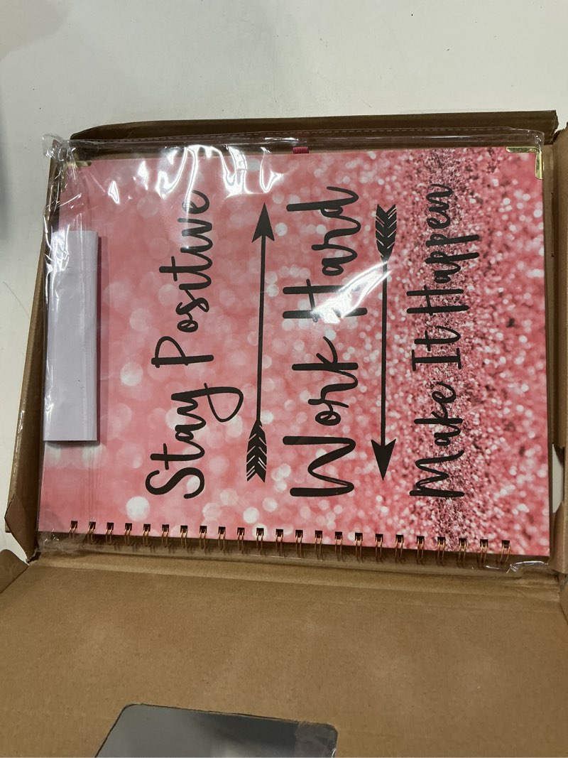 Condition photo showing New/Like New for lateefah clipboard with storage, file folders with pockets, nursing clipboard with label stickers and notepad, spiral clip board with pen loop for school, office supplies pink stay positive