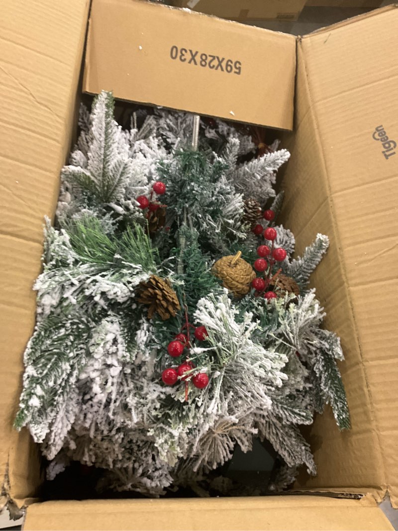 Condition photo showing Good Condition for Tigeen 2 Pcs 22 Inch Timer Prelit Christmas Urn Filler, Outdoor Planter Pots Filler Prelit Xmas Pine Trees with Cones and Red Berries 50 Warm White LED with 8 Light Modes for Yard Porch Decor(Classic)