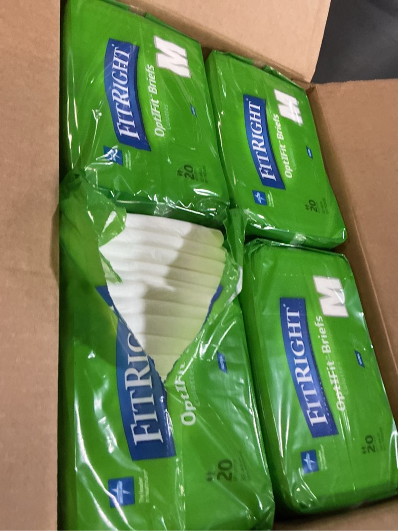 Condition photo showing As Is for FitRight Adult Diapers, Ultra Heavy Absorbency, M (Waist Size 32in-44in), 80 Count, OptiFit Incontinence Briefs for Men and Women, Disposable, Moisture-Wicking, Leak Protection, Medium 80 count