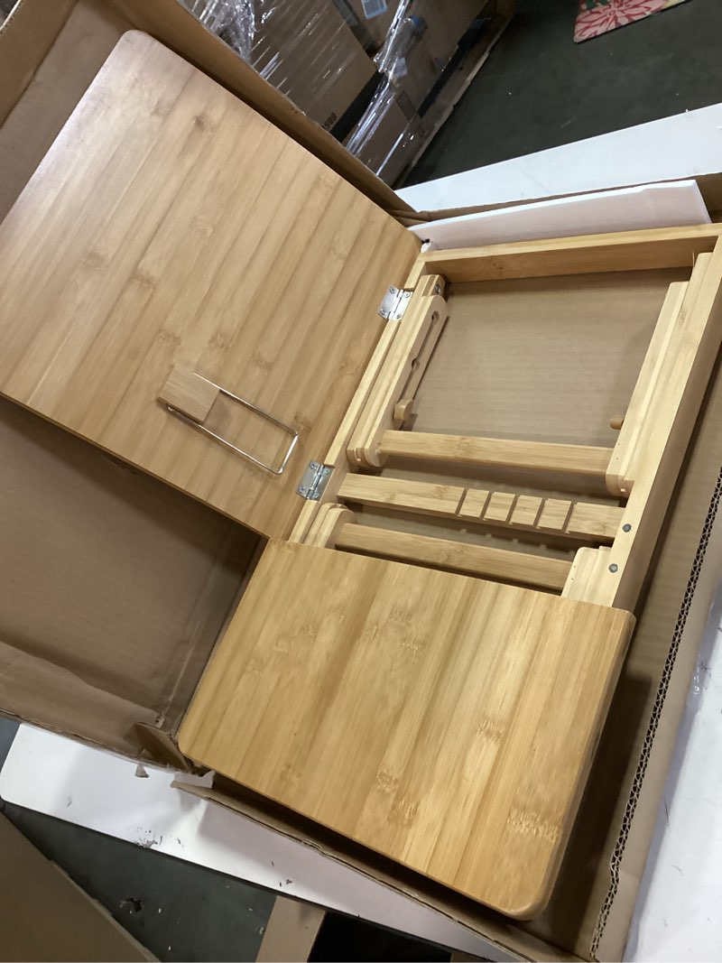 Condition photo showing Good Condition for SONGMICS Bed Laptop Desk, Folding Bed Tray for Laptop up to 15.6 Inches, Adjustable Angle and Height, Portable for Working Reading Writing Breakfast, Bamboo, Drawer, Light Bamboo ULLD01N Bamboo Light Bamboo