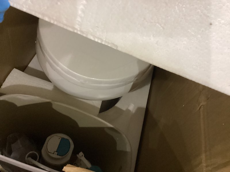 Condition photo showing As Is for Two Piece Toilet 21 inch Chair Height Round Bowl, Top Dual Push, High Seat Toilet for Elderly, Compact Bathroom Toilet with Soft-Close Seat White 21" H-Round Top Flush