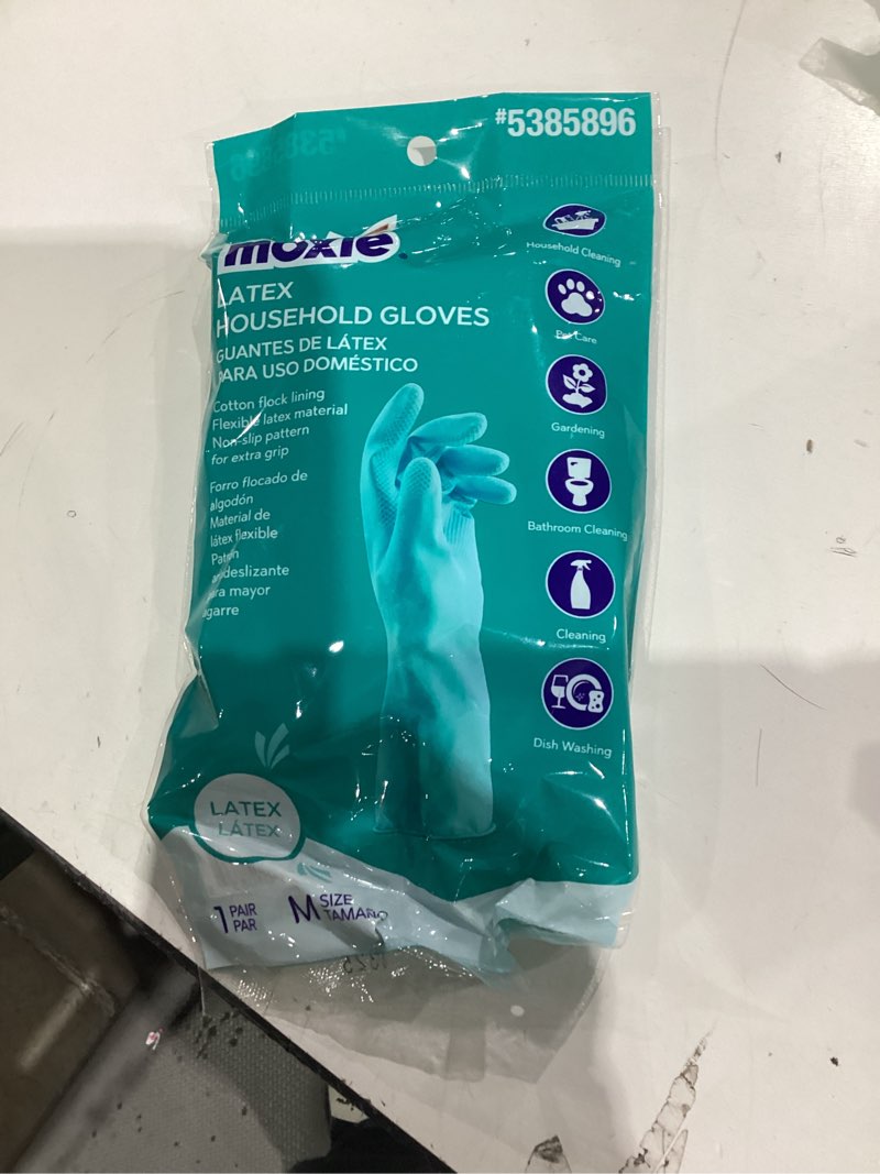 Condition photo showing New/Like New for MOXIE Medium 2 -Count Embossed -Grip Latex Reusable cleaning gloves 1 -Pairs