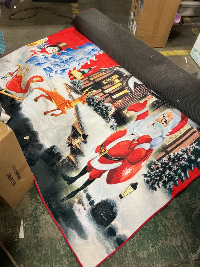 Condition photo showing As Is for kxry Area Rugs 2X3 Feet, Merry Christmas Soft Machine Washable Area Rugs Santa Claus Deer Christmas Tree Snowman Non Slip Foldable Floor Carpet for Living Room Bedroom Dining Room Dorms