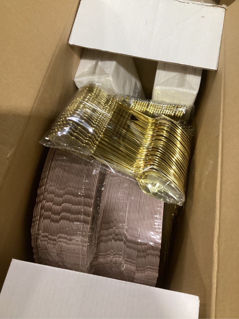 Condition photo showing New/Like New for Nervure 350PCS Pink Plastic Plates - Pink Plastic Dinnerware Sets for 50 Guests - 100 Disposable Plates, 150 Gold Silverware, 50 Cups, 50 Napkins Perfect for Wedding & Party & Easter Pink 50