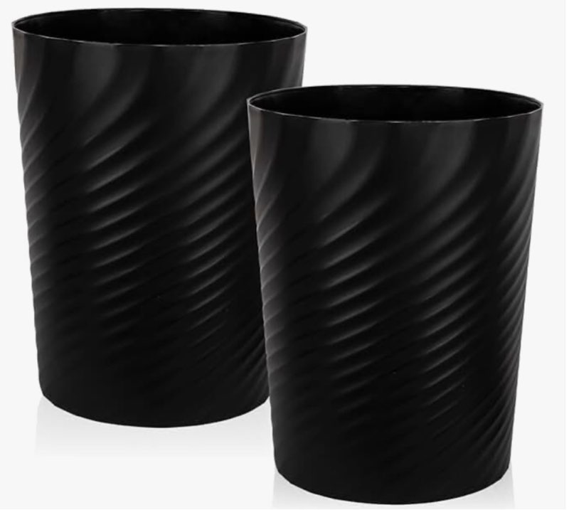 uujoly plastic small trash can wastebasket, garbage container basket for bathrooms, laundry room, kitchens, offices, kids rooms, dorms, (black, 2.6 gallon/2 pack) black 2.6 gallon/2 pack