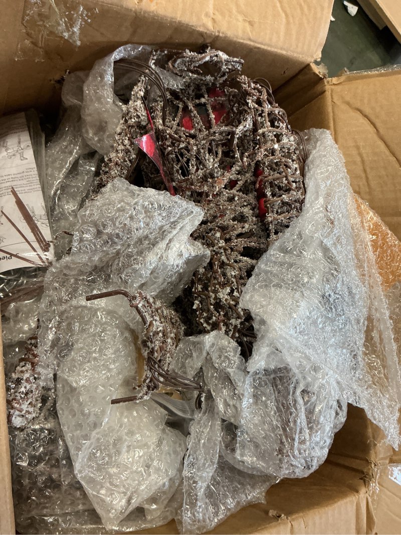 Condition photo showing As Is for Christmas Decorations Outdoors Reindeer Family - Light up Christmas Decor Brown Deer 3 Piece with LED Lights, Extension Cord, Ground Stakes, for Outdoor Front Yard Porch - Brown