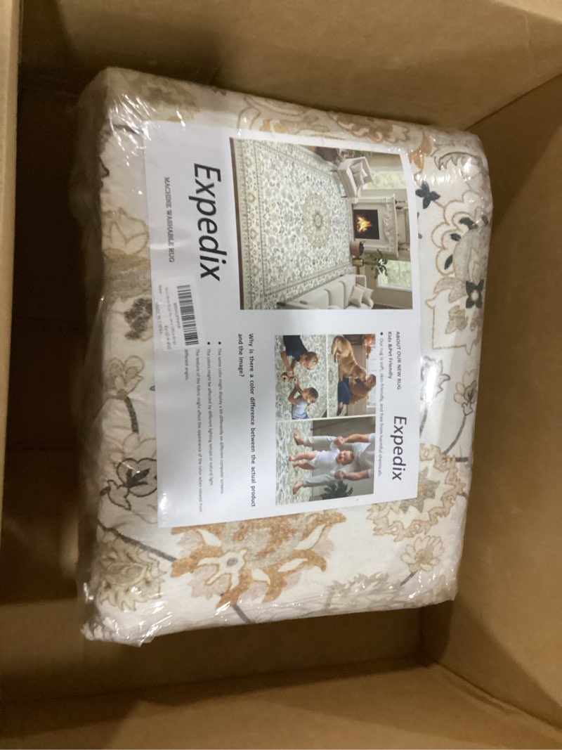 Condition photo showing New/Like New for 8x10 area rugs for living room: washable rug soft vintage boho carpet indoor floor non-slip stain resistant floral large carpets for bedroom dining room farmhouse nursery home office beige beige 8' x 10' (rectangular)