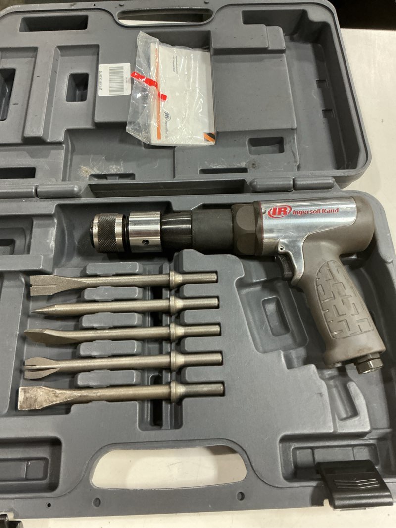 Condition photo showing As Is for ingersoll rand 119maxk vibration reduced long-barrel air hammer 5-piece chisel set, 2,530 bpm, 3-1/2" stroke, round shank long barrel 3-1/2" stroke tool kit with chisel set