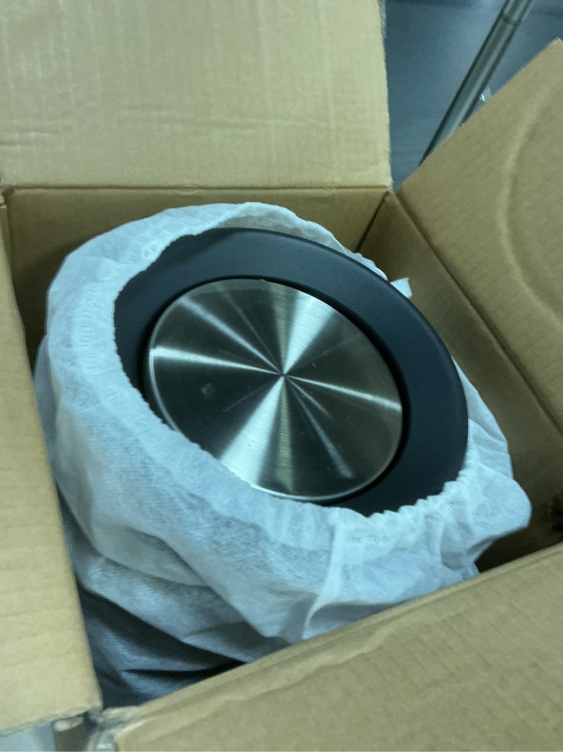 Condition photo showing Good Condition for Household Swing Black Bathroom Trash Can?Brushed Stainless Steel?10 L/3 Gallen?Garbage Can with Flipping Lid? for Indoor or Commercial Use, Kitchen,Modern?Living Room,Bedroom Black-Cone