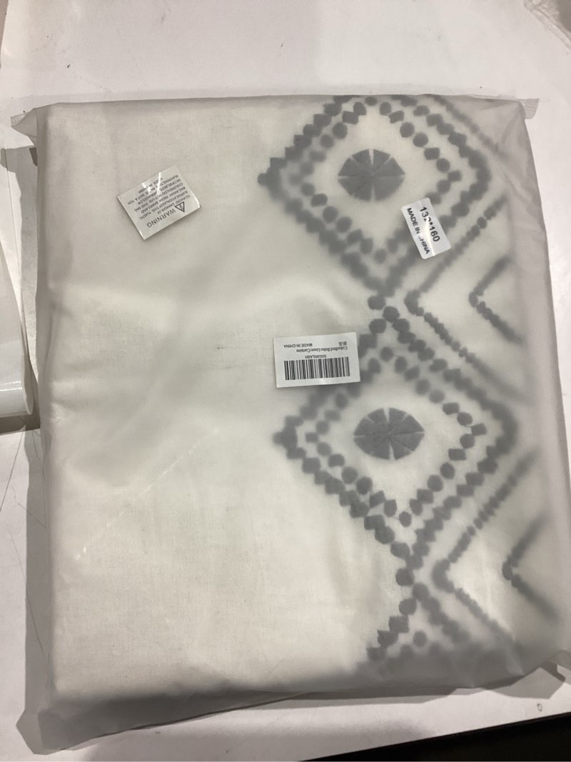 Condition photo showing New/Like New for ColorBird Boho Curtains for Living Room, Embroidered Curtain for Bedroom 63 inch Length 2 Panels, Cotton Linen Curtain Light Filtering Drapes Closet Curtains for Sliding Glass Door Grey and Silver Embroidery 52"W x 63"L (Pack of 2)