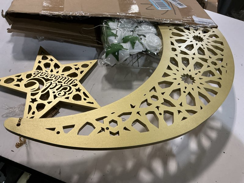 Condition photo showing Good Condition for novabright 27.5 in eid mubarak stand moon light decor led large ramadan lanterns decorations lighted moon shaped wreaths for muslim home office bedroom floor yard lawn islamic outdoor decor