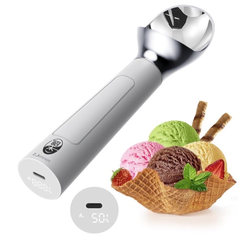 Active heated thermostatic ice cream scoop Easy Scooping for hard ice cream Rechargeable Battery LED Display IP67 WaterProof 20z per Scoop Easy Clean Durable Kitchen Gadgets