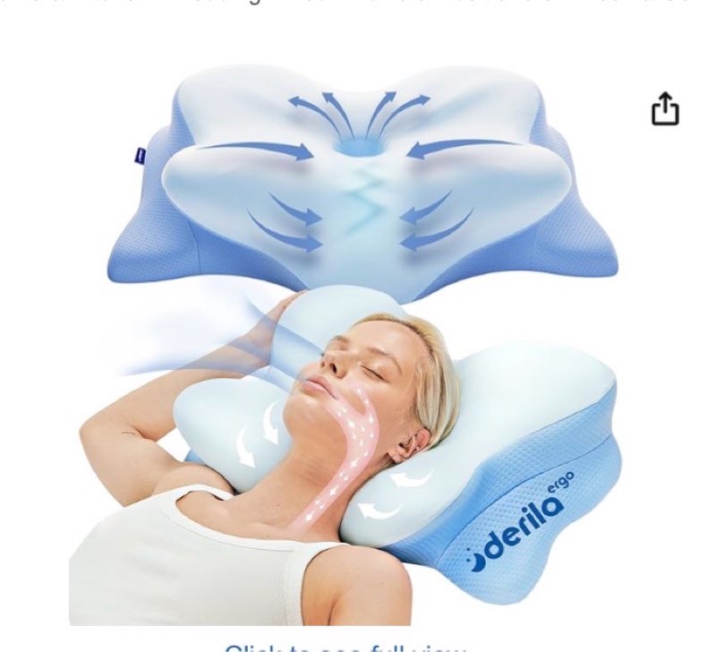 Derila Ergo Cervical Neck Pillow for Sleeping Ergonomic Pillow Contour Neck Support Memory Foam Pillows for Back, Side Sleeper Pillows 21.25 x 14.17 x 4.72 inches