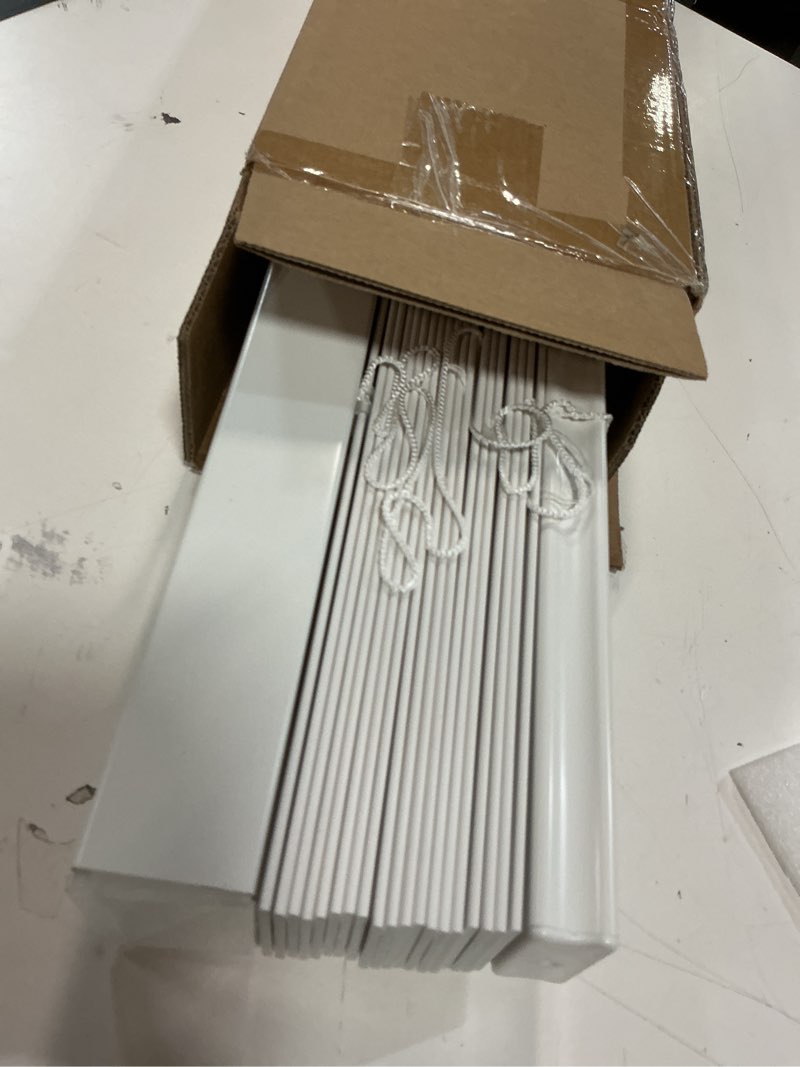 Condition photo showing Good Condition for lazblinds 2-inch cordless faux wood blinds with royal valance, room darkening horizontal window blinds, inside mount blinds for windows - fit for window 28.875" w x 36" h - white white 28 7/8"w x 36"h