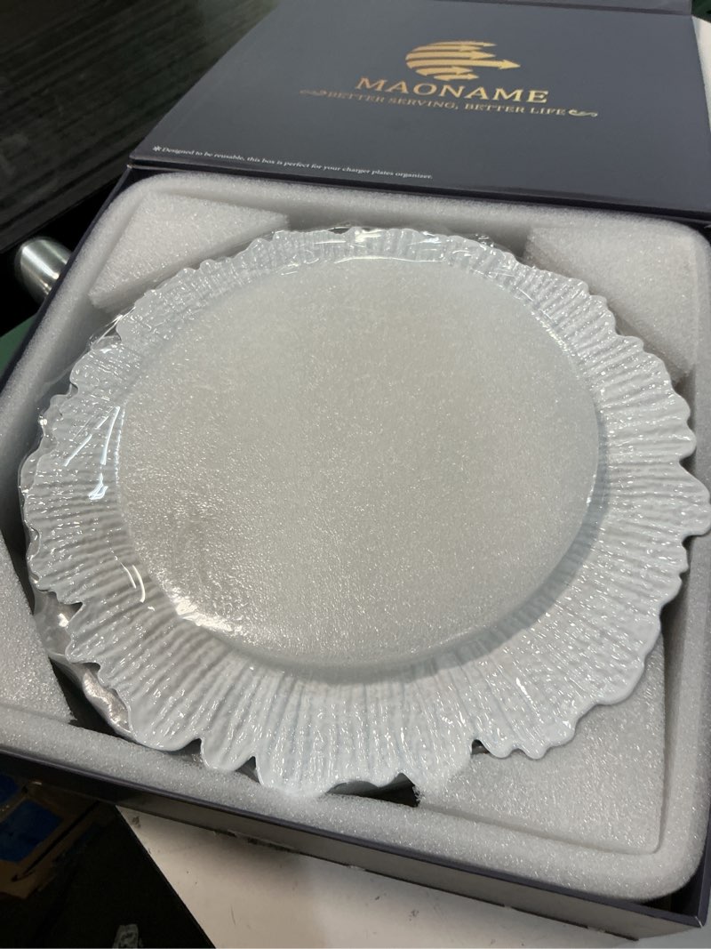Condition photo showing Good Condition for maoname white charger plates set of 12, reef plate chargers for dinner plate, plastic decorative plates for table setting, thanksgiving, christmas 1 white