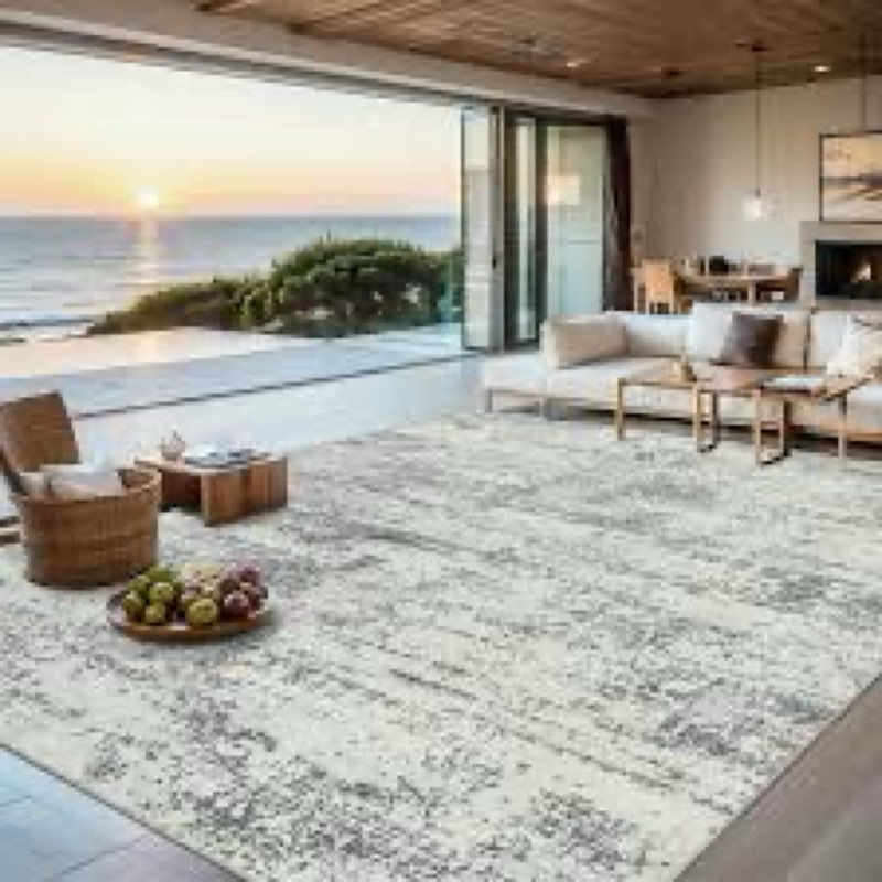 8x10 Area Rugs for Living Room - Washable Rug Modern Abstract Soft Large Neutral Non-Slip Carpet Ind