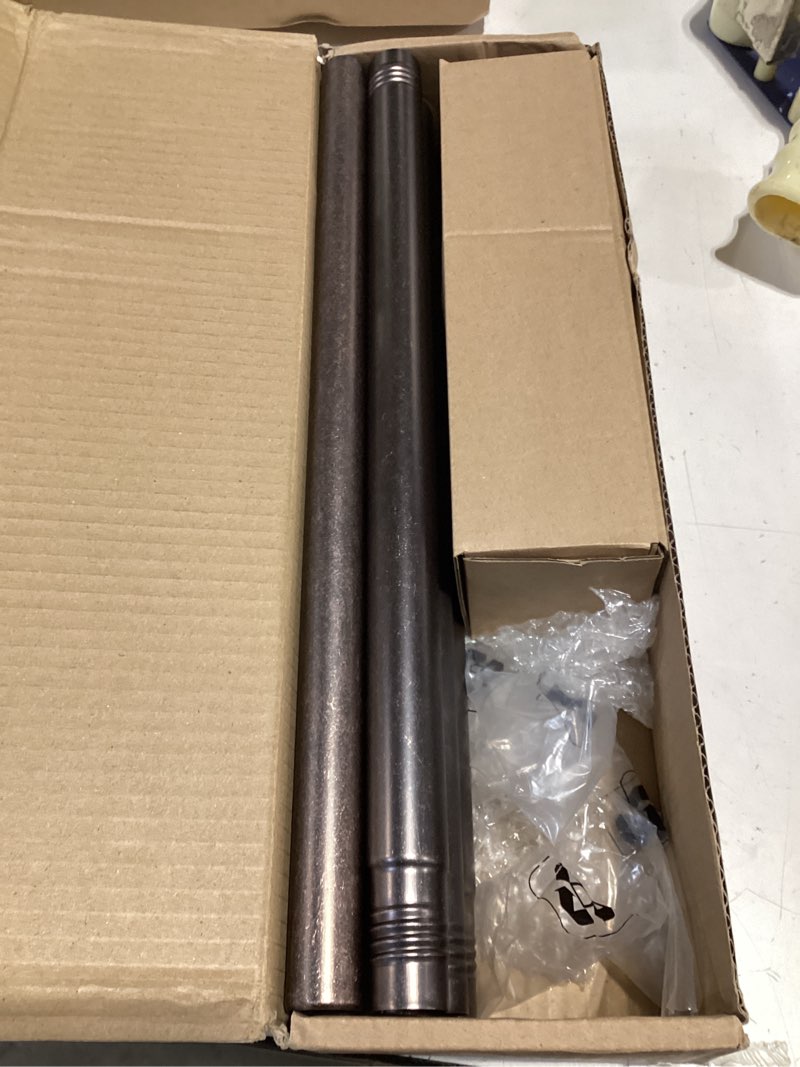 Condition photo showing As Is for industrial curtain rods for windows 18 to 88 inches adjustable length, 1 inch diameter, with aluminium finials (antique red bronze, 18” to 88”) antique red bronze 18" to 88"