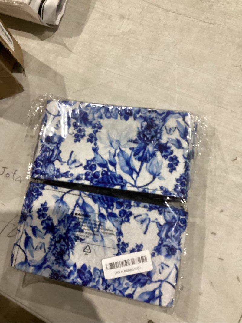 Condition photo showing New/Like New for Closet Storage Bins 2 Pack Felt Open Home Containers Organizer with Handles Collapsible Shelf Basket for Office Craft Room Classroom Fabric Basket Storage Blue and White Flower Butterfly Blue And White 8