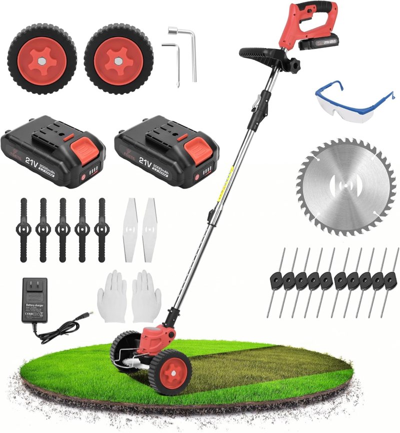 weed wacker battery powered electric cordless weed trimmer, with 2pcs 21v battery 5 types blades lig