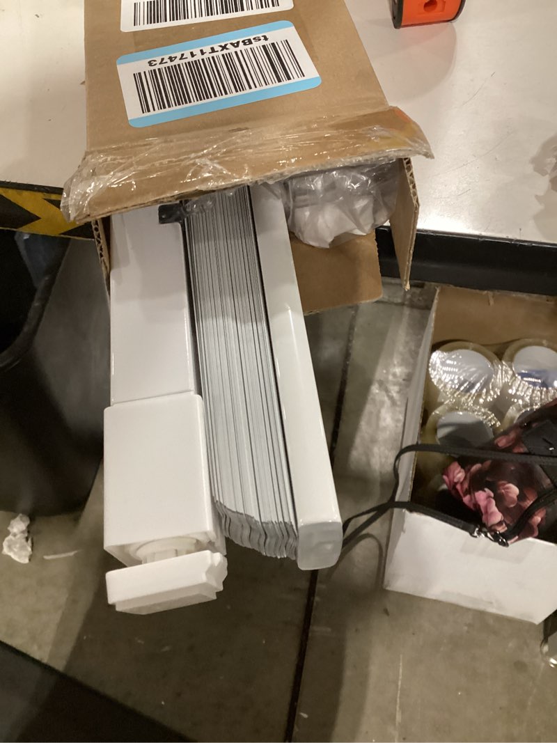 Condition photo showing Good Condition for Cordless No Drill No Tool Horizontal Blinds 1" Aluminum Mini Blinds Light Filtering Inch Blinds Room Darkening Custom Size Shades&Blinds for Window, Office, White, Custom Size