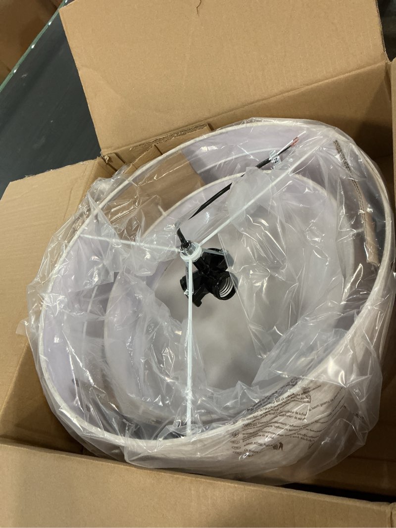 Condition photo showing Good Condition for 16.5'' Semi Flush Mount Ceiling Light, 3-Light Gold Ceiling Light Fixtures, Farmhouse Close to Ceiling Light with Linen Shade, Modern Drum Ceiling Light for Living Room/Hallway/Bedroom/Dining Room beige linen