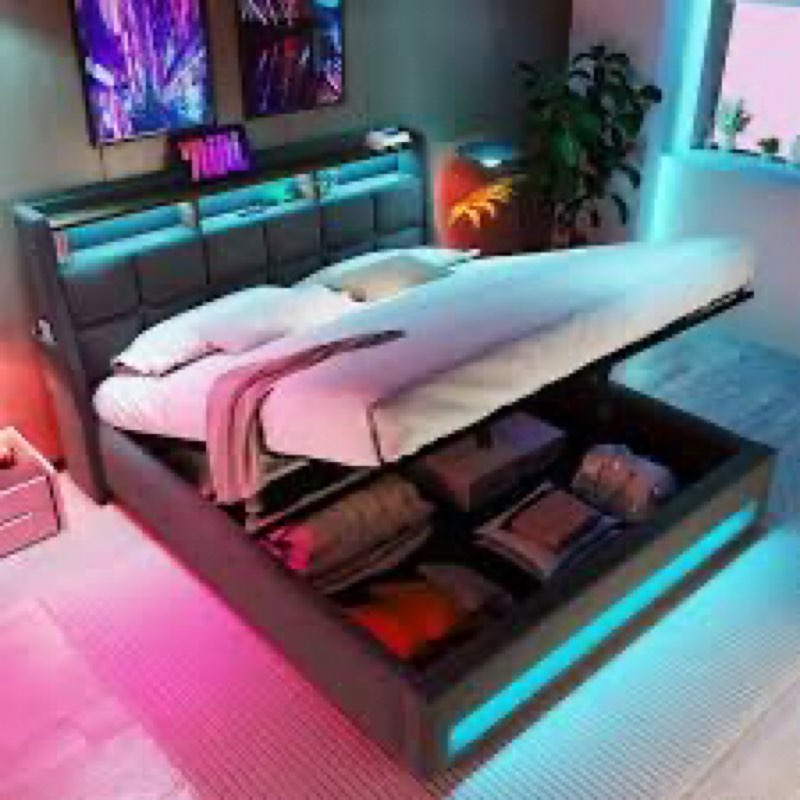 NOT COMPLETE Storage LED Headboard with Charging Station Bed Frame