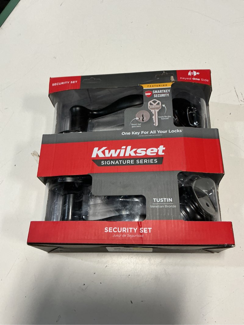 Condition photo showing Good Condition for kwikset smartkey tustin venetian bronze entry lever and deadbolt set kw1 1-3/4 in.