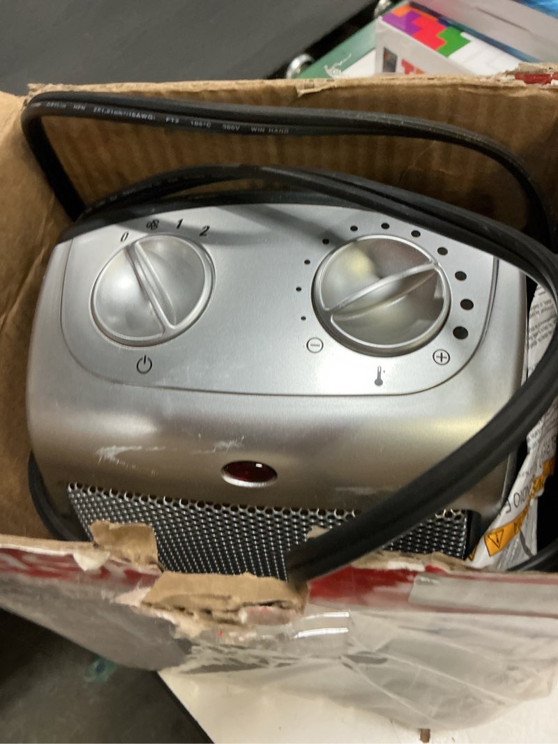 Condition photo showing As Is for Lasko Desktop Electric Ceramic Space Heater with Adjustable Thermostat, 2 Heat Settings and Fan Only Mode, 9.2 Inches, Silver, 754200 9.2 Inches - Non-Oscillating