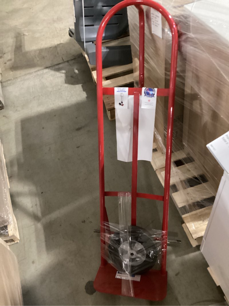 Condition photo showing As Is for milwaukee 800-lb capacity 2 -wheel red steel heavy duty hand truck