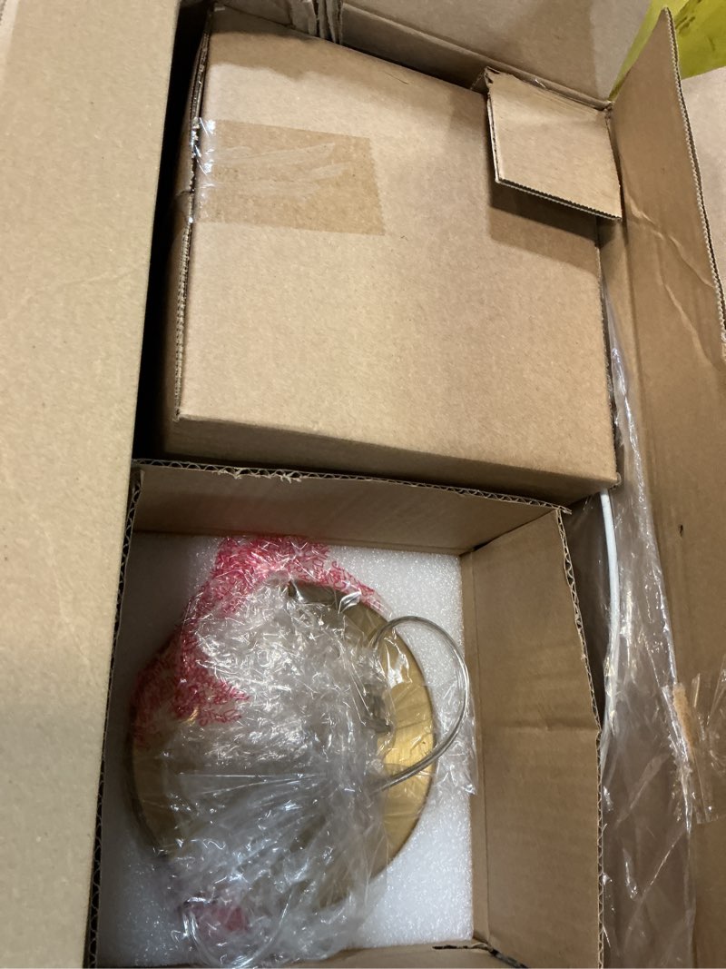 Condition photo showing Good Condition for Globe Electric 61000060 60" Matte Brass Floor Lamp with Beige Linen Shade, Weighted Base, On/Off Rotary Switch, Glam Design, Home Decor, for Livingroom, Bedroom, Reading Light, LED Bulb Compatible Matte Brass, Hayden