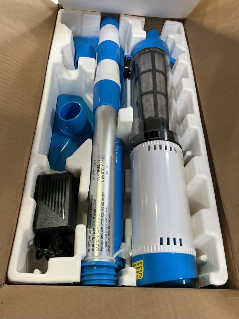Condition photo showing Good Condition for handheld pool vacuum with telescopic pole, 3 in 1 cordless rechargeable pool vacuum, over 100 mins running time, deep cleaning for above & in-ground pools, hot tubs, spas white
