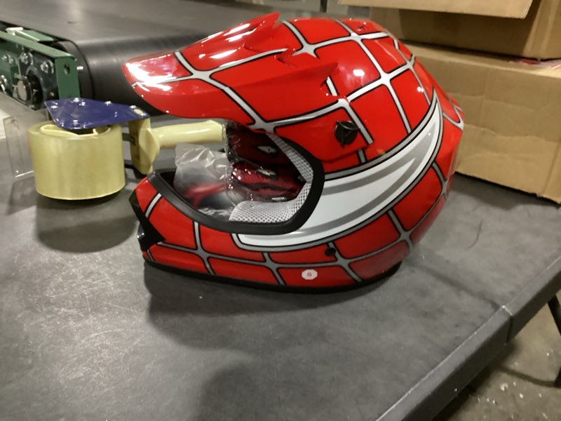 Condition photo showing Good Condition for tcmt dot youth kids dirt bike helmet youth motocross helmet full face atv four wheeler motorcycle bmx helmet for boys girls, off-road protective gear with goggles gloves new youth small pattern:red spider