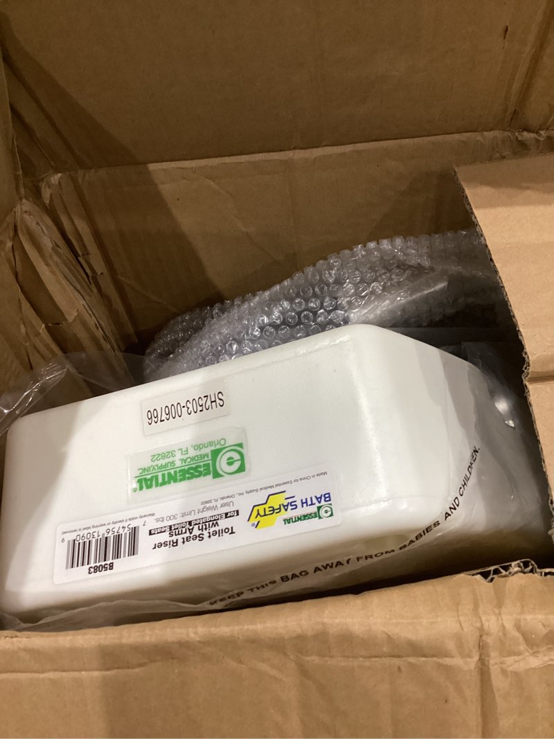 Condition photo showing Good Condition for Essential Medical Supply Raised Elevated Toilet Seat Riser for an Elongated Toilet with Padded Aluminum Arms for Support and Compatible with Toilet Seat  Elongated  19 x 14 x 3.5